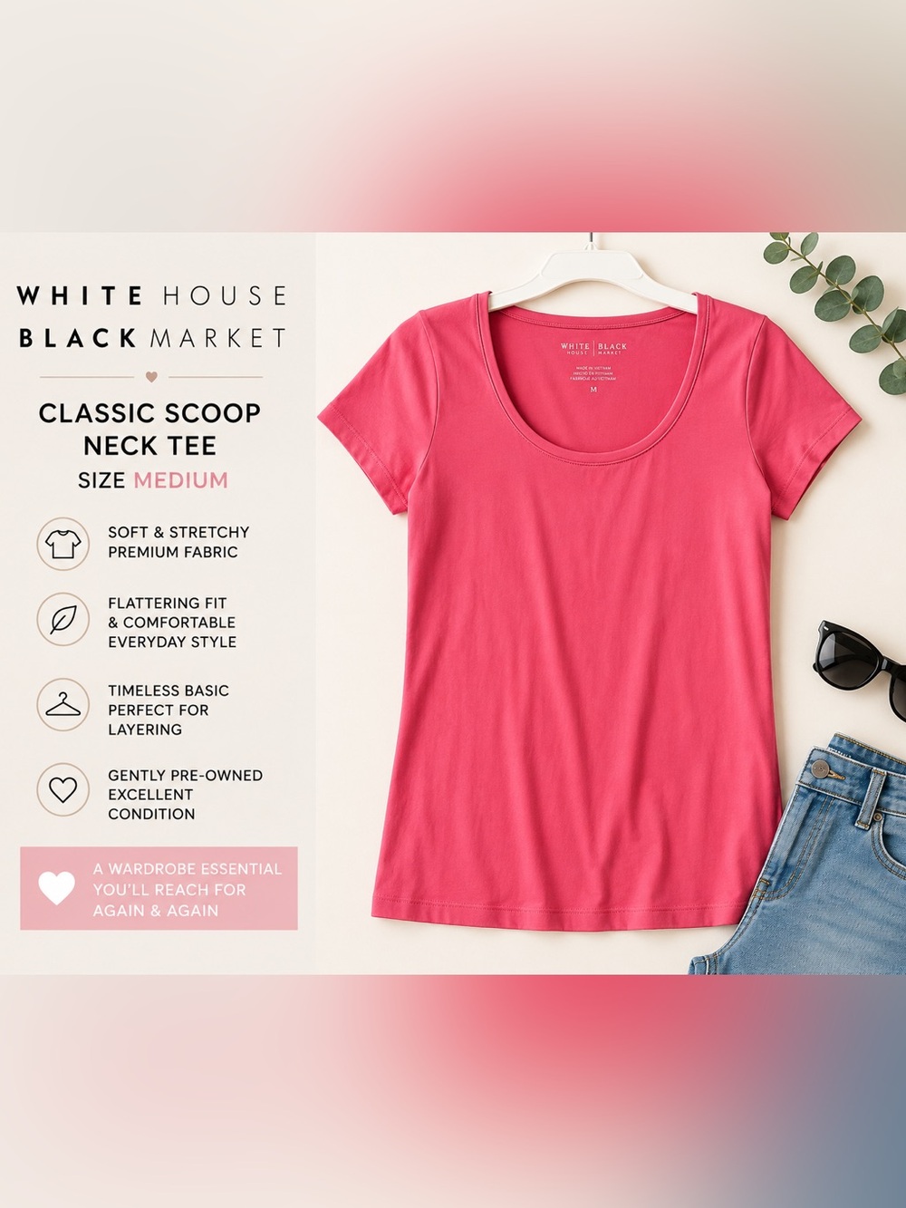 White House Black Market Coral Pink Scoop Neck Short Sleeve Tee